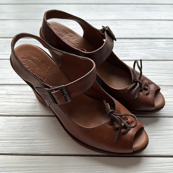 Kork-Ease Brown Bellevue Leather Wedge Sandal Lace-Up size 10 - Picture 3 of 12